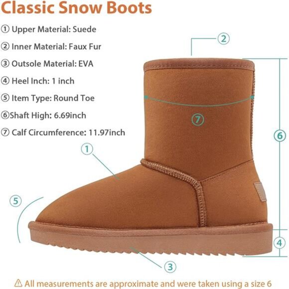 CAMEL CROWN Women\'s Warm Winter Boots Ankle High Classic Vegan Suede Faux